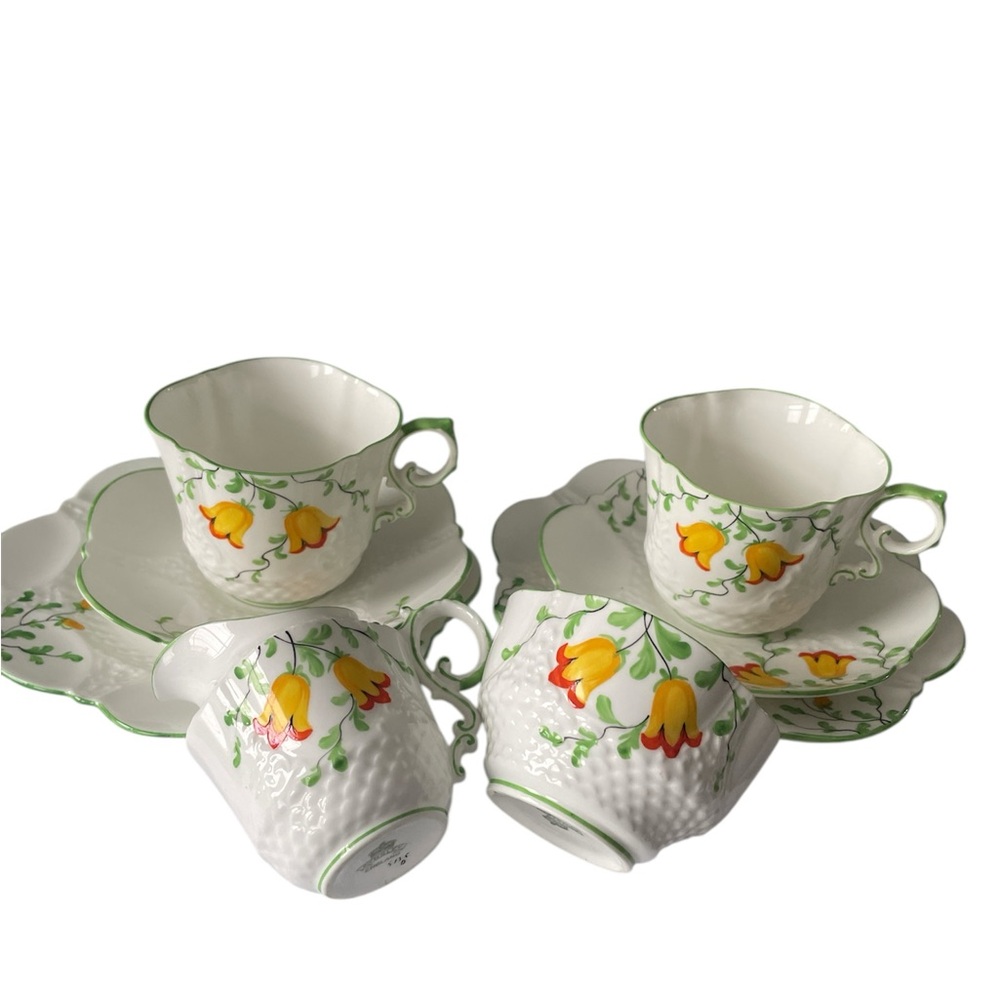 Vintage Aynsley England Yellow & Green Floral Tea Cup Set for 2 Afternoon Tea